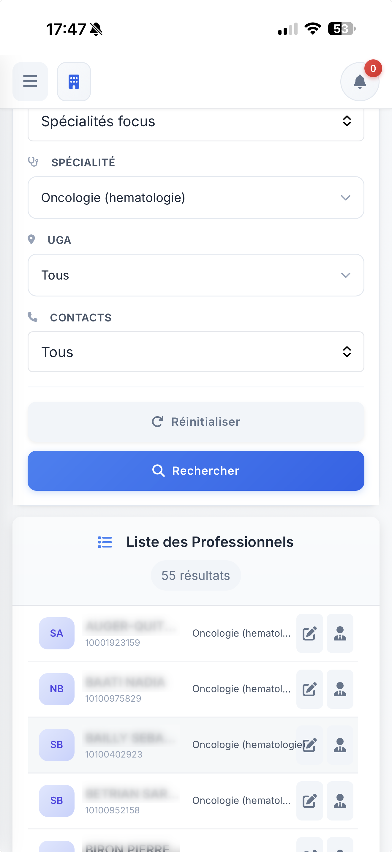 Application sur téléphone