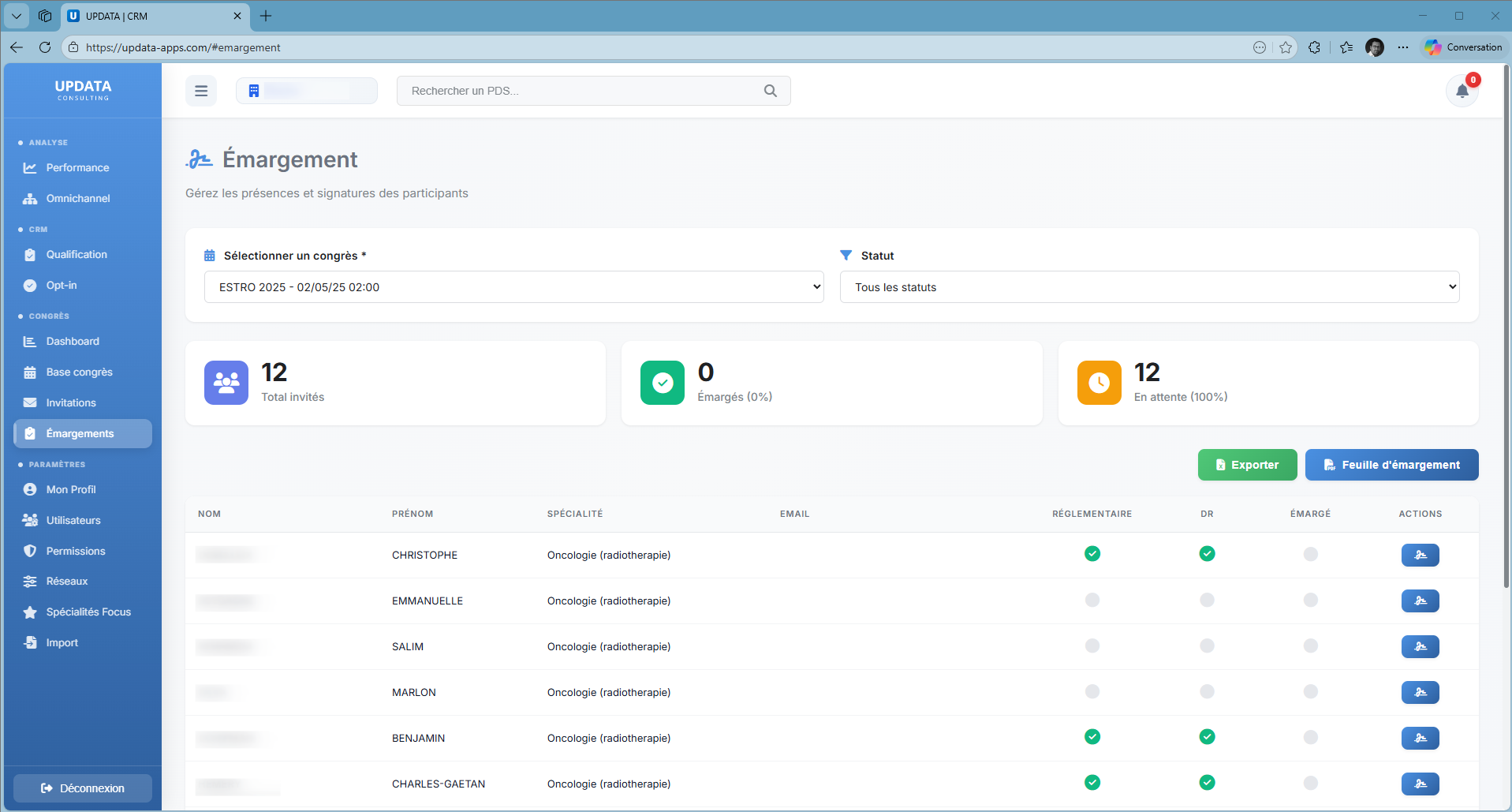 Émargement des participants